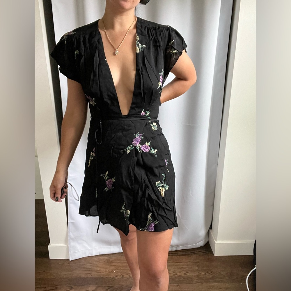 Reformation lilac print wrap mini dress